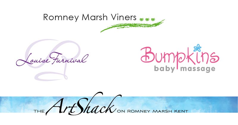 Logos for Romney Marsh Viners, Louise Furnival (chef), Bumpkins Baby Massage and The Art Shack.