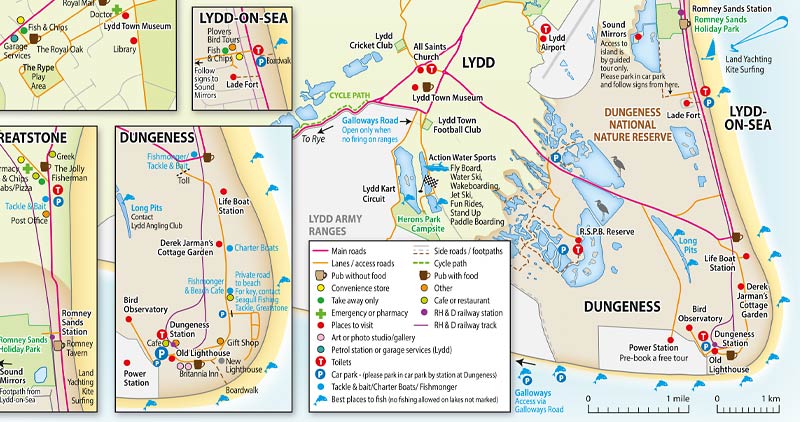 Map of Lydd, Dungeness, Lydd-On-Sea and Greatstone