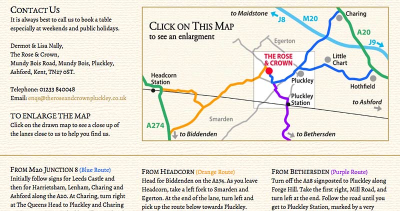 Web route map of how to find The Rose & Crown at Mundy Bois